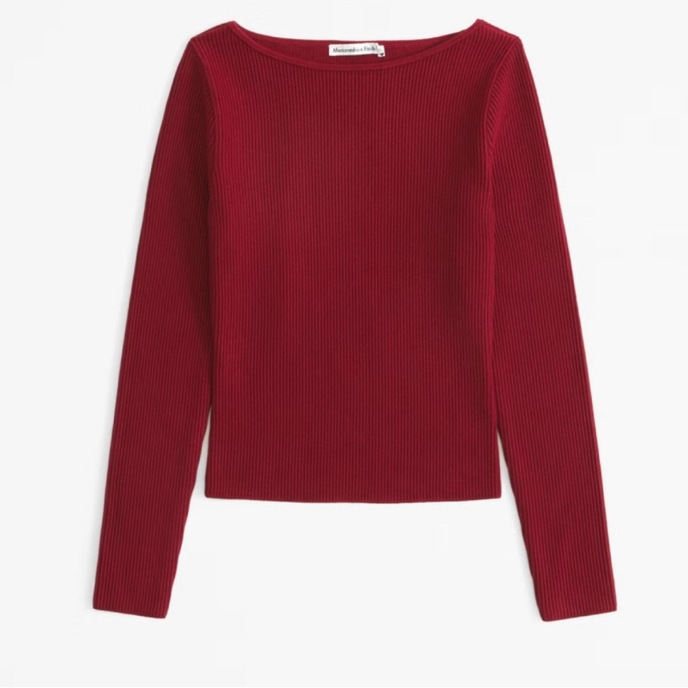 Abercrombie Ottoman Slash Top Ribbed Long Sleeve Red